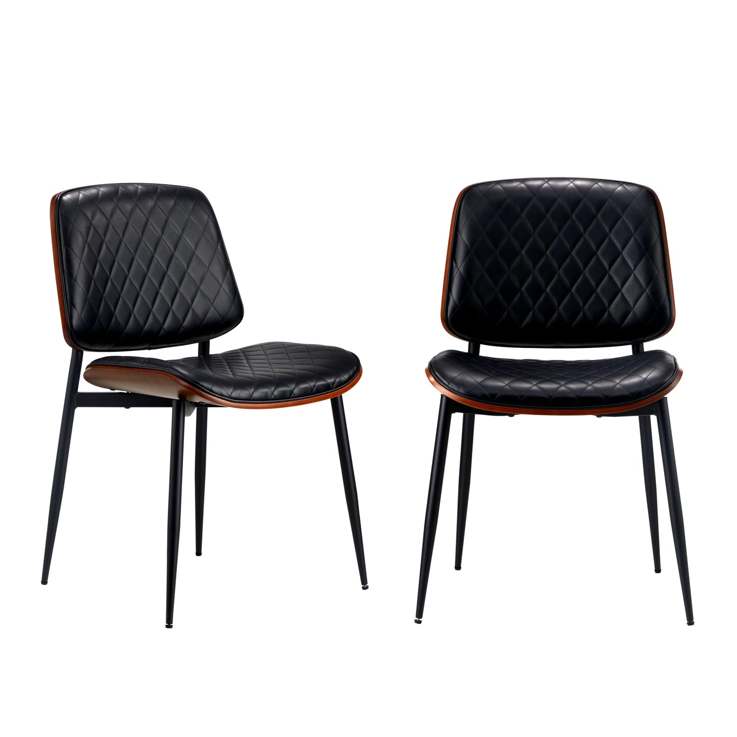 DCH-UBI-BK-2PC Oikiture 2x Dining Chairs Retro Faux Leather Solid Beech Wood Metal Legs Black