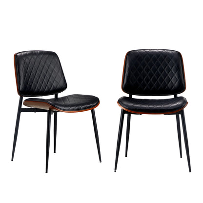 DCH-UBI-BK-2PC Oikiture 2x Dining Chairs Retro Faux Leather Solid Beech Wood Metal Legs Black