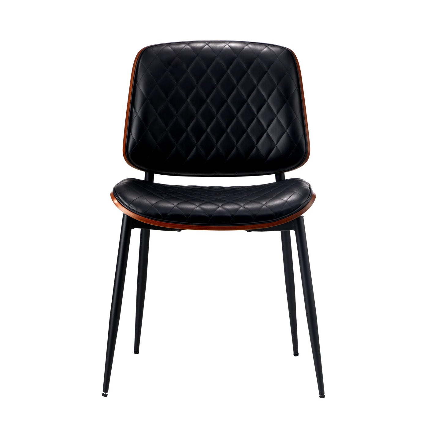 DCH-UBI-BK-2PC Oikiture 2x Dining Chairs Retro Faux Leather Solid Beech Wood Metal Legs Black
