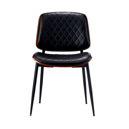 DCH-UBI-BK-2PC Oikiture 2x Dining Chairs Retro Faux Leather Solid Beech Wood Metal Legs Black