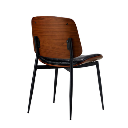 DCH-UBI-BK-2PC Oikiture 2x Dining Chairs Retro Faux Leather Solid Beech Wood Metal Legs Black