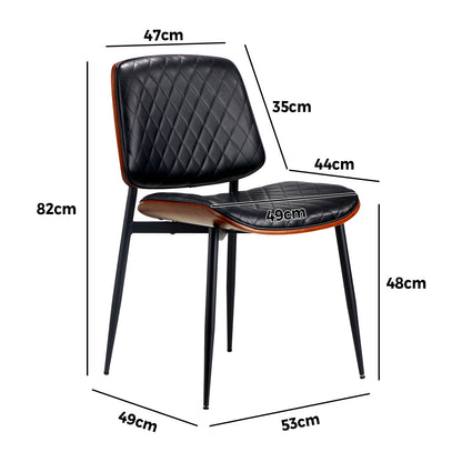 DCH-UBI-BK-2PC Oikiture 2x Dining Chairs Retro Faux Leather Solid Beech Wood Metal Legs Black