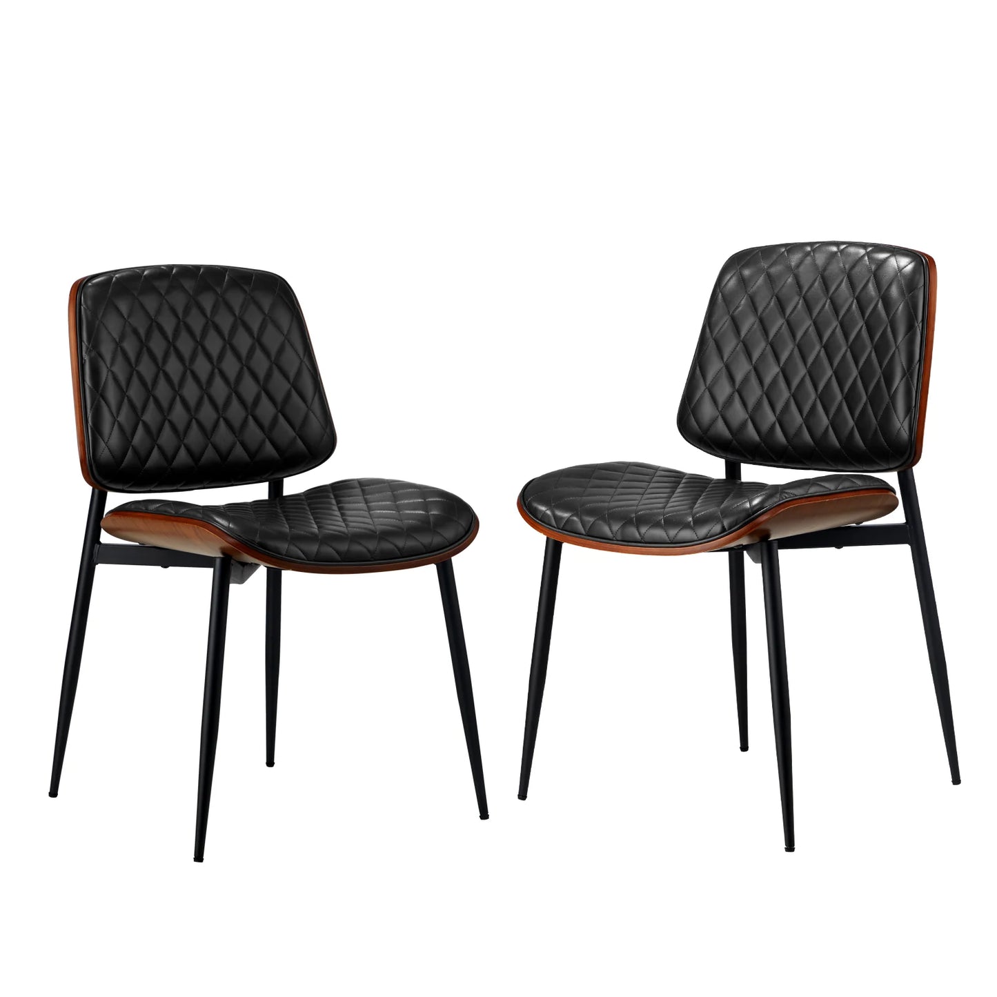 DCH-UBI-BK-2PC Oikiture 2x Dining Chairs Retro Faux Leather Solid Beech Wood Metal Legs Black
