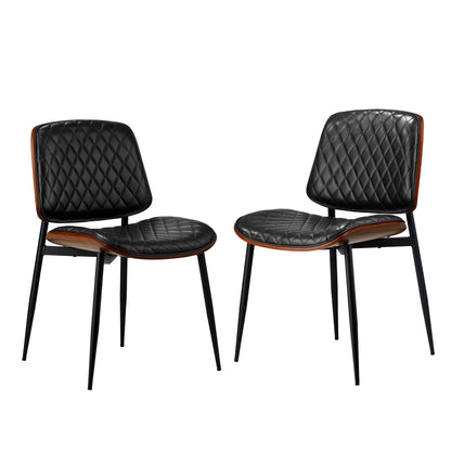 DCH-UBI-BK-2PC Oikiture 2x Dining Chairs Retro Faux Leather Solid Beech Wood Metal Legs Black