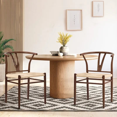 DCH-YCH-MET-WN-2PC Oikiture 2x Dining Chair Metal Hans Wegner Chair Wishbone Cafe Lounge Walnut