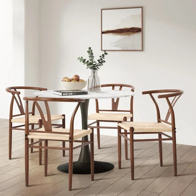 DCH-YCH-MET-WN-2PC Oikiture 2x Dining Chair Metal Hans Wegner Chair Wishbone Cafe Lounge Walnut