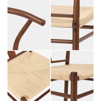 DCH-YCH-MET-WN-2PC Oikiture 2x Dining Chair Metal Hans Wegner Chair Wishbone Cafe Lounge Walnut