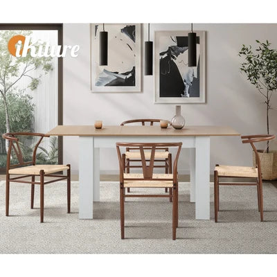 DCH-YCH-MET-WN-2PC Oikiture 2x Dining Chair Metal Hans Wegner Chair Wishbone Cafe Lounge Walnut