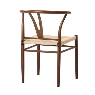 DCH-YCH-MET-WN-2PC Oikiture 2x Dining Chair Metal Hans Wegner Chair Wishbone Cafe Lounge Walnut