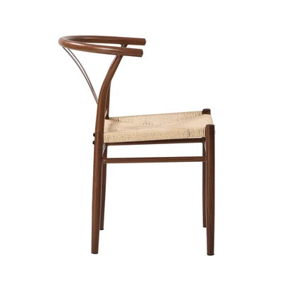 DCH-YCH-MET-WN-2PC Oikiture 2x Dining Chair Metal Hans Wegner Chair Wishbone Cafe Lounge Walnut