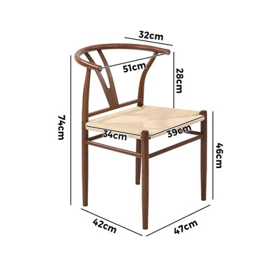 DCH-YCH-MET-WN-2PC Oikiture 2x Dining Chair Metal Hans Wegner Chair Wishbone Cafe Lounge Walnut
