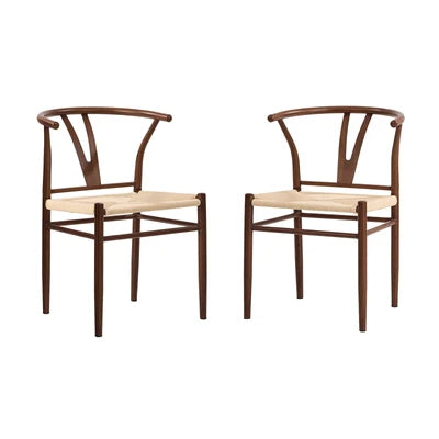 DCH-YCH-MET-WN-2PC Oikiture 2x Dining Chair Metal Hans Wegner Chair Wishbone Cafe Lounge Walnut