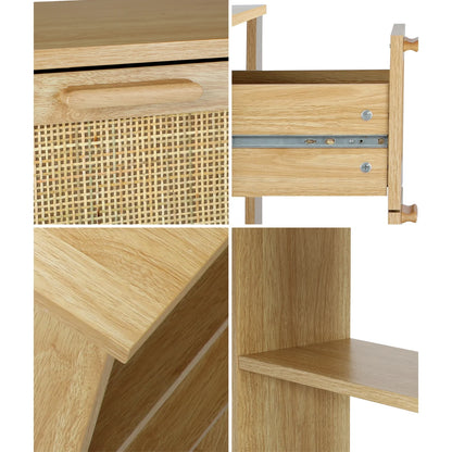 DK-A22-RAT-WD Oikiture Computer Desk Drawers Storage Shelf Laptop Student Study Office Table