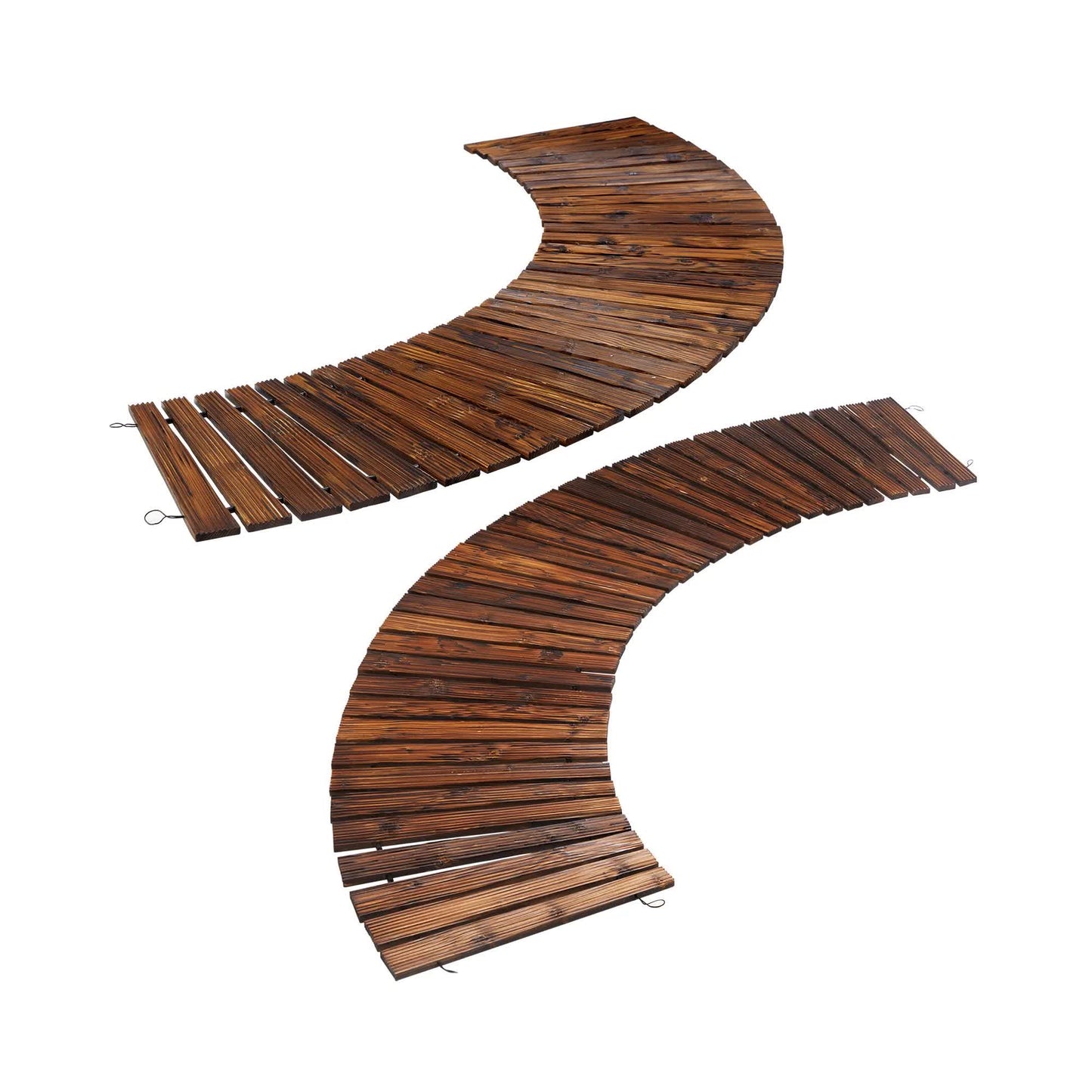 OD-WD-PWC-CA-2PC Livsip 2PC Curved Garden Wooden Pathway 8ft Roll-Out Curved Wood Walkway Backyard