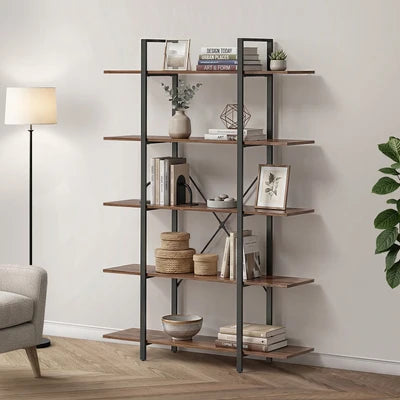 DS-5S-120-BR Oikiture 5 Tier Display Shelf Stand Bookshelf Metal Storage Industrial 1.2m