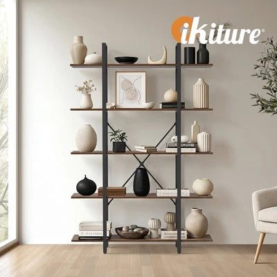 DS-5S-120-BR Oikiture 5 Tier Display Shelf Stand Bookshelf Metal Storage Industrial 1.2m