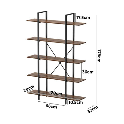 DS-5S-120-BR Oikiture 5 Tier Display Shelf Stand Bookshelf Metal Storage Industrial 1.2m