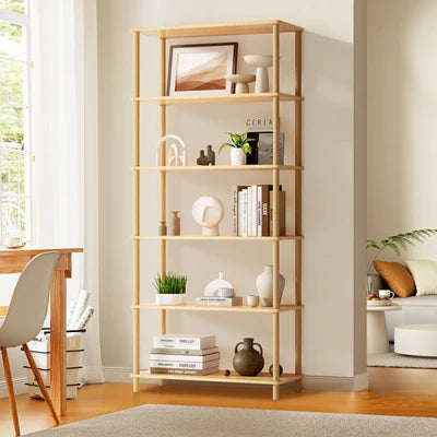 DS-BOHO-5TIER-WD Oikiture Bookshelf 5 Tier Display Shelf Storage Shelves Stand Rack Natural