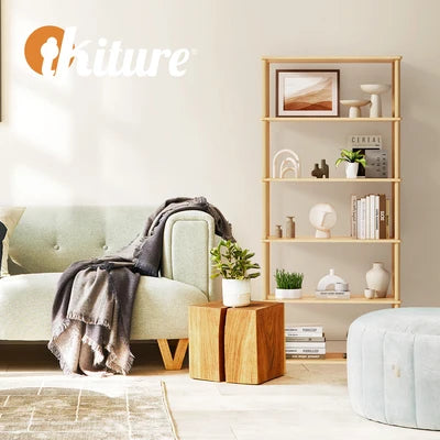 DS-BOHO-5TIER-WD Oikiture Bookshelf 5 Tier Display Shelf Storage Shelves Stand Rack Natural