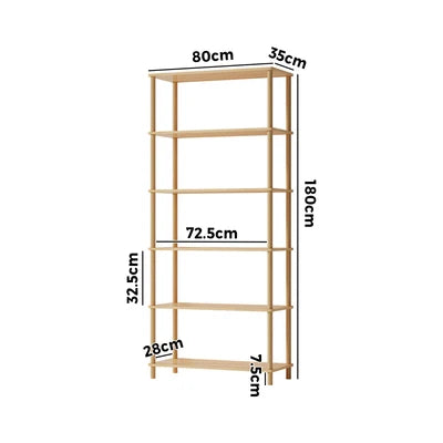 DS-BOHO-5TIER-WD Oikiture Bookshelf 5 Tier Display Shelf Storage Shelves Stand Rack Natural