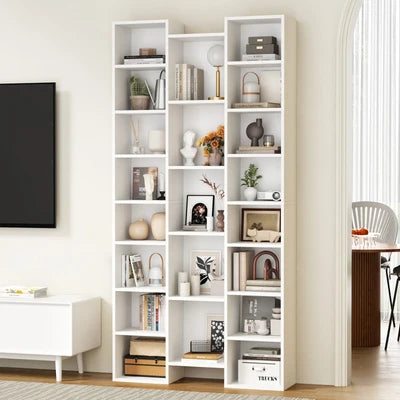 DS-DISCO-WH-AB Oikiture Bookshelf Display Shelf CD DVD Storage Media Rack Stand Bookcase White
