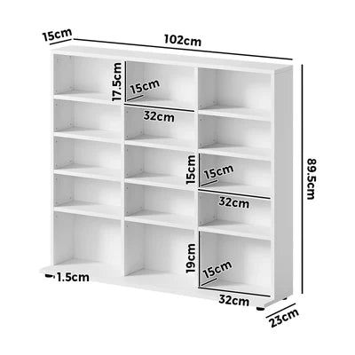DS-LIAM-WH Oikiture Bookshelf Display Shelf Unit Bookcase CD Media Storage Rack White