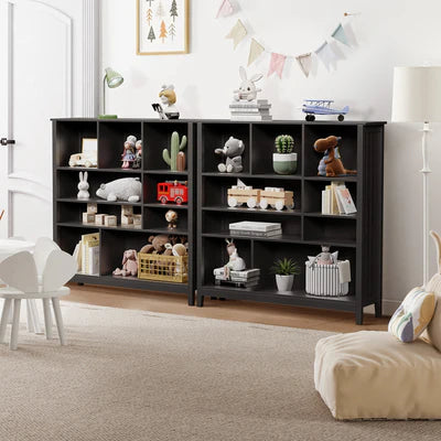 DS-MF-PANE-4S-BK-AB Oikiture Bookshelf Bookcase Display Shelf 4-Tier Storage Cabinet Black