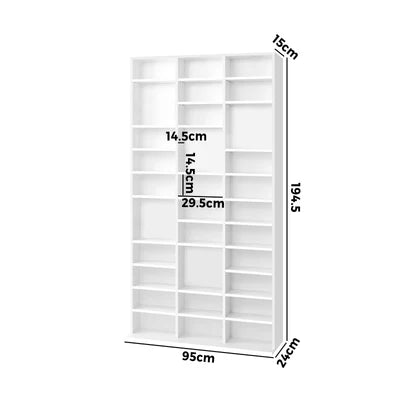 DS-MIDI-WH-AB Oikiture Bookshelf Display Shelf Bookcase CD DVD Storage Media Stand Rack White