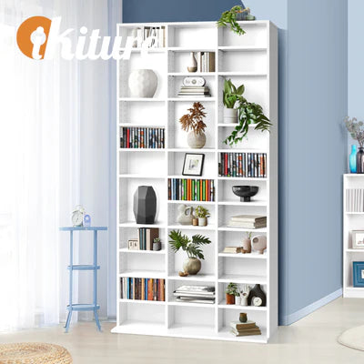 DS-MIDI-WH-AB Oikiture Bookshelf Display Shelf Bookcase CD DVD Storage Media Stand Rack White