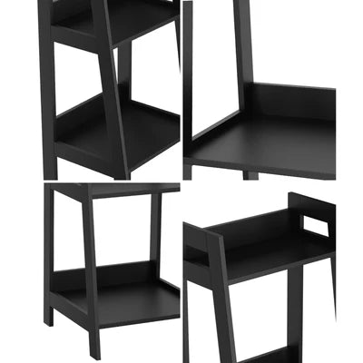 DS-VJ-LADR-4S-BK Oikiture Bookshelf 4 Tier Corner Ladder Shelf Home Storage Display Rack Black