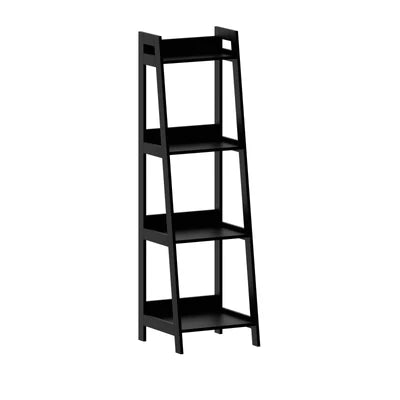DS-VJ-LADR-4S-BK Oikiture Bookshelf 4 Tier Corner Ladder Shelf Home Storage Display Rack Black