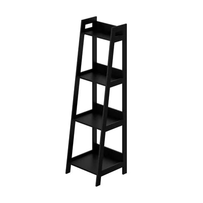 DS-VJ-LADR-4S-BK Oikiture Bookshelf 4 Tier Corner Ladder Shelf Home Storage Display Rack Black
