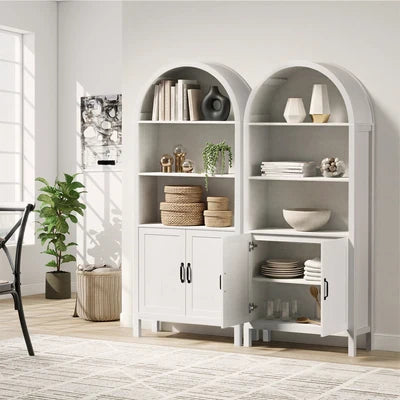DS-XF-ARCH-2D-WH Oikiture Arched Bookshelf Display Shelf Bookcase Bookshelves Storage White