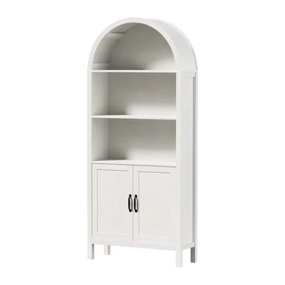 DS-XF-ARCH-2D-WH Oikiture Arched Bookshelf Display Shelf Bookcase Bookshelves Storage White