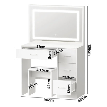 DT-BD-ARCH-WH-AB 2-Piece Diana LED Dressing Table & Stool Set White