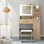 DT-ST-B16-WD-AB Oikiture Dressing Table Stool Set Makeup Mirror LED Light Cabinet Natural