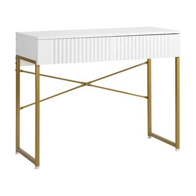 DT-HH-GLORY-WHGD Oikiture Dressing Table Vanity Makeup Desk 2 Drawers White and Gold