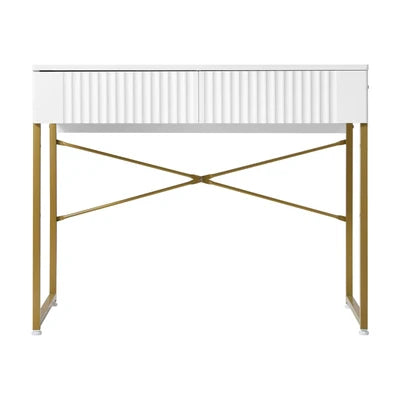 DT-HH-GLORY-WHGD Oikiture Dressing Table Vanity Makeup Desk 2 Drawers White and Gold