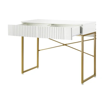 DT-HH-GLORY-WHGD Oikiture Dressing Table Vanity Makeup Desk 2 Drawers White and Gold