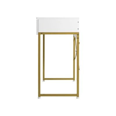 DT-HH-GLORY-WHGD Oikiture Dressing Table Vanity Makeup Desk 2 Drawers White and Gold