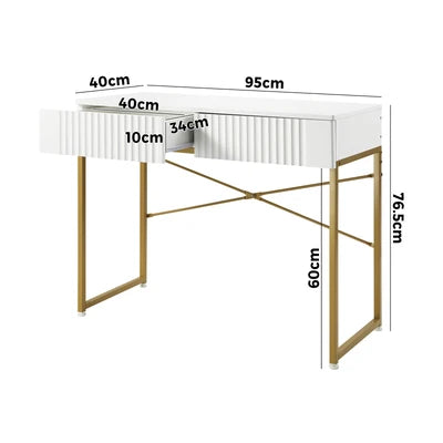 DT-HH-GLORY-WHGD Oikiture Dressing Table Vanity Makeup Desk 2 Drawers White and Gold