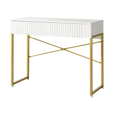 DT-HH-GLORY-WHGD Oikiture Dressing Table Vanity Makeup Desk 2 Drawers White and Gold