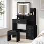 DT-ST-B16-BK Oikiture Dressing Table Stool Set Makeup Mirror LED Light Storage Cabinet Black