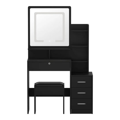 DT-ST-B16-BK Oikiture Dressing Table Stool Set Makeup Mirror LED Light Storage Cabinet Black