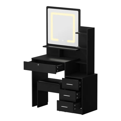 DT-ST-B16-BK Oikiture Dressing Table Stool Set Makeup Mirror LED Light Storage Cabinet Black