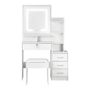 DT-ST-B16-WH-AB Oikiture Dressing Table Stool Set Makeup Mirror LED Light Storage Cabinet White