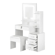 DT-ST-B16-WH-AB Oikiture Dressing Table Stool Set Makeup Mirror LED Light Storage Cabinet White