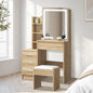DT-ST-B19-WD-AB Oikiture Dressing Table Stool Set Makeup Slide Mirror LED Light Vanity Natural
