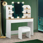DT-ST-B2-WH-AB Dressing Table Stool Set Makeup Mirror Storage Drawer 10LED Bulbs White