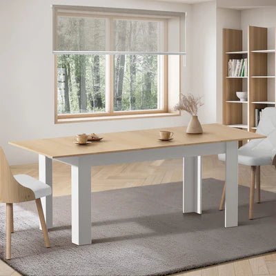 DTB-EX200-WHWD-AB Oikiture 200cm Extendable Dining Table Kitchen Cafe Table Natural White